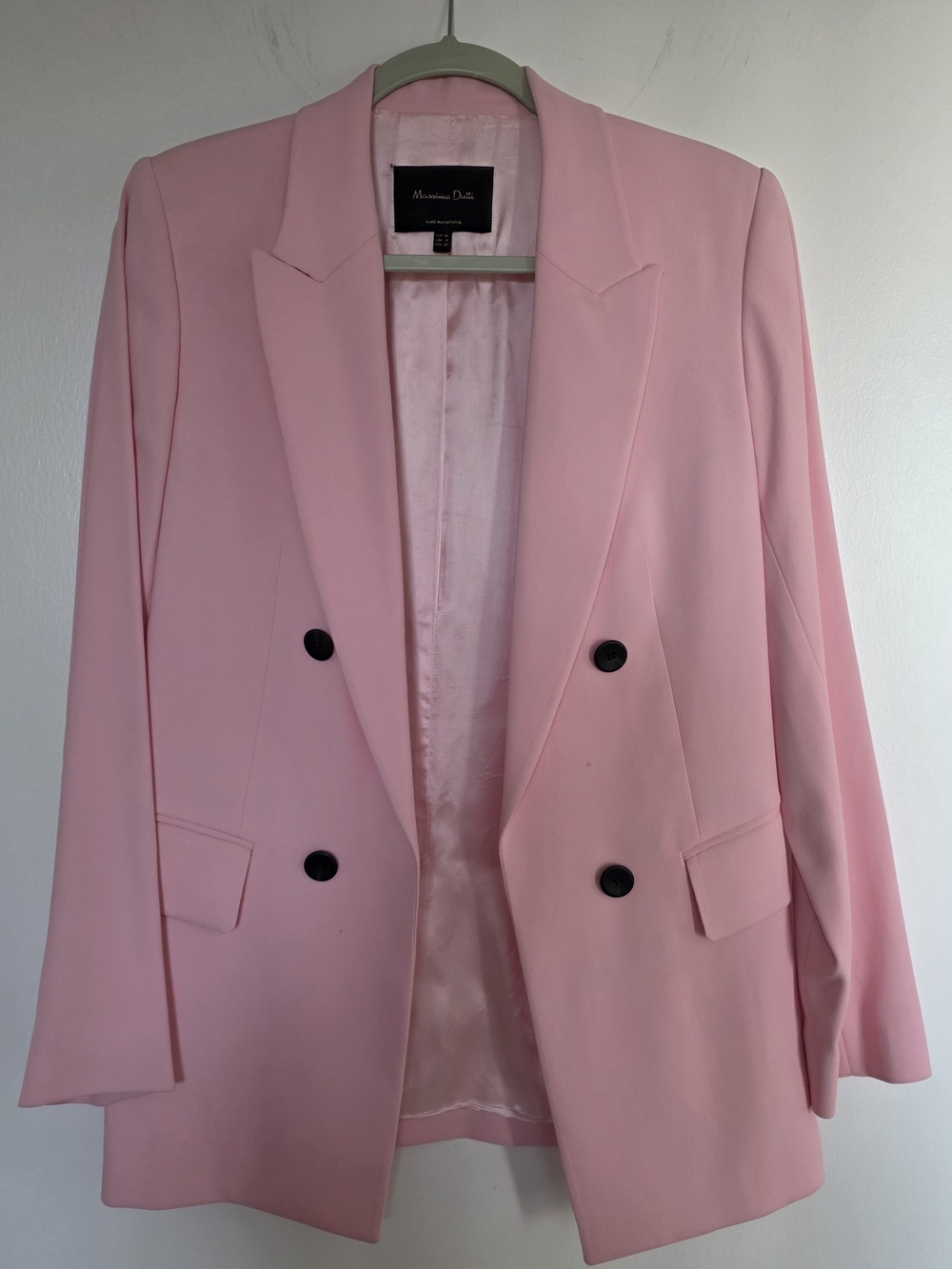 Massimo Dutti Pink Double-Breasted Blazer with Black Buttons